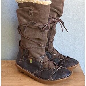 El Naturalista Women’s Brown Leather Boots 37 US 6 6.5 Knee High N051 Fringe HTF